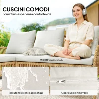 Outsunny Set da Giardino 3 Pezzi con Divanetto, Chaise Longue e Tavolino da Caffè, in Acciaio e Rattan PE, Crema(m-6)