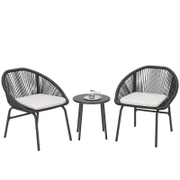 Outsunny Ensemble salon de jardin pour 2 personnes avec coussins d'assise moelleux avec corde en résine tressée et acier époxy(m-11)
