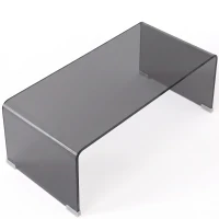 HOMCOM Mesa de centro de vidrio, mesa de salón rectangular diseño moderno con bordes redondeados seguros, gris claro transparente(m-9)
