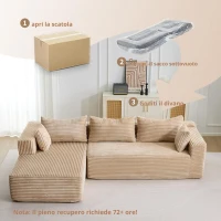 Divano angolare modulare a L con chaiselongue, design minimalista salvaspazio, seduta profonda, 279x179x83 cm, Beige(m-7)
