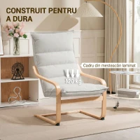 HOMCOM Fotoliu cu Balans Modern, Brațe din Lemn și Perne Groase din Catifea, 67x83x105 cm, Crem(m-7)