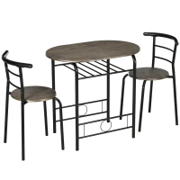 HOMCOM eetset, eettafel met 2 stoelen, keukentafel met opbergplank, zwart(m-1)