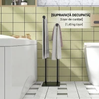 HOMCOM Suport prosoape de baie autoportant cu 2 brațe din metal, 35.5x20x78 cm, negru(m-8)