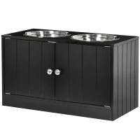 PawHut Verhoogd voerstation met 2 RVS kommen en 44 L opbergruimte, magnetische deuren, voor grote honden, zwart(m-10)