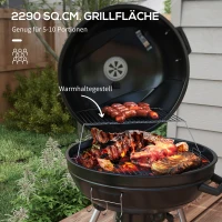 Outsunny Kogelbarbecue, Ø54 cm grillrooster, warmhoudrooster, opbergplank, aslade, thermometer, 55 x 65 x 89 cm, zwart(m-4)