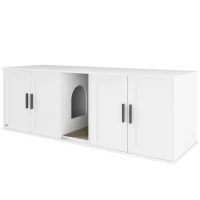 PawHut Multifunctionele kattentoilet kast met scheidingswand voor grote katten 145 x 49 x 51 cm Wit(m-10)