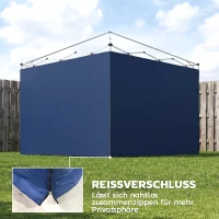 Outsunny 3-delige set zijwanden met ritssluiting voor 3 x 3 m paviljoen, Donkerblauw(m-6)