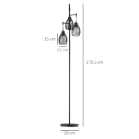 HOMCOM Lampadar Industrial cu 3 Abajururi și Intensitate Reglabilă, din Oțel, 30x30x170,5 cm, Negru(m-3)