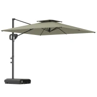 Outsunny Vrijhangende parasol 247 x 247 cm kantelbaar met dubbellaag, kurbel, voet waterafstotend Lichtgrijs(m-11)
