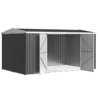 Outsunny 14 x 8ft Outdoor Garden Metal Storage Shed with Lockable Door, Tool Storage Box for Garden, Patio and Lawn, Grey(m-10)