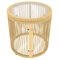Outsunny Rattan Bistroset 3-delig tuinmeubelset met 2 tuinstoelen, glazen tafel, wasbare kussens, ergonomisch(m-11)