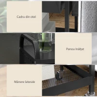 HOMCOM Servantă de bucătărie cu coș, sertar extensibil și 3 cârlige, din PP și metal, 61x32.6x58.5 cm, negru(m-6)