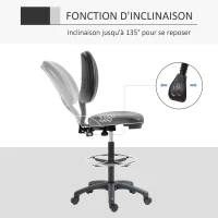 Vinsetto Lot de 2 tabourets à roulettes réglable en hauteur 69-91 cm avec dossier inclinable et repose-pieds réglable(m-6)