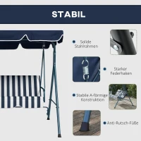 Outsunny Hollywood schommel tuinschommel 3-zits, weerbestendig, verstelbaar dak, 172 x 110 x 153, blauw(m-5)