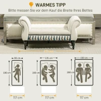 HOMCOM Gepolsterde bank, zitbank, vintage-design, tot 150 kg, 117x40x58 cm, Beige(m-7)