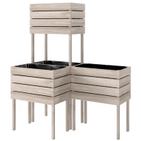 Outsunny 4-delig verhoogd bloemenbed van hout 4 combinatiemodi tuinbalkon 50 x 30 x 60 cm naturel(m-13)