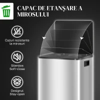 HOMCOM Coș de gunoi cu 2 compartimente de 30L cu pedală și capac silențios, din oțel inoxidabil și PP, 47.7x37.5x66.8 cm(m-6)