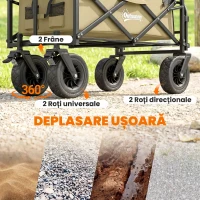 Outsunny Cărucior de grădină 110L cu mâner telescopic și bază rabatabilă din oțel și material textil Oxford, culoare kaki(m-7)