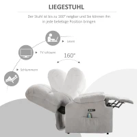 HOMCOM massagestoel opstahulp relaxstoel met verwarmingsfunctie verstelbare hoek USB afstandsbediening kort pluche grijs 83 x 95 x 105 cm(m-5)