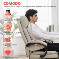 HOMCOM Sedia da Ufficio Massaggiante e Riscaldata, Reclinabile 135° con Poggiapiedi in Pelle PU, Grigio Chiaro(m-5)