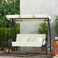 Outsunny Hollywoodschommel, Schommelbank met Ligfunctie, 3 Zits, Metaal+Polyester, 200 x 125 x 170 cm, Wit(m-2)