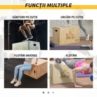 HOMCOM Box Jump cu 3 înălțimi reglabile pentru acasă și sală, din lemn de fag, 45x40x60 cm(m-7)