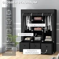 HOMCOM Stoffen Kledingkast met Vlies, Opvouwbare Kast, inclusief 3 Laden, 125 cm x 43 cm x 162,5 cm, Zwart(m-4)