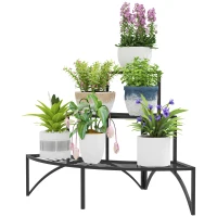 Outsunny Hoekplantenstandaard, 3-laags Bloemenstandaard, Metaal, Voor Binnen en Buiten, Bloempottenstandaard, Zwart(m-10)