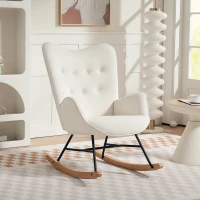 HOMCOM Rocking Chair, Modern Upholstered Velvet Armchair with Solid Wood Legs and Metal Frame for Living Room, Bedroom, Cream(m-10)
