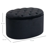 HOMCOM bank gestoffeerde bank met opbergruimte borstbank ovale vorm hal slaapkamer woonkamer fluweelzacht polyester rubber hout zwart 71 x 52 x 42 cm(m-3)