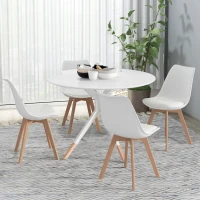 HOMCOM - Set de 4 scaune de bucătărie în stil nordic, din plastic cu picioare din lemn și pernă din piele ecologică, alb(m-6)