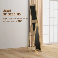 HOMCOM Oglindă cu Ramă din MDF, Picioare și Cârlige pentru Utilizare pe Podea sau pe Perete, 37x40x155 cm, Lemn Natural(m-6)