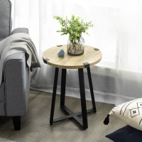 HOMCOM Beistelltisch, runde Holztischplatte, Retro-Design, Stahlbeine, 46 x 46 x 56 cm(m-10)