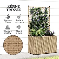 Outsunny Jardinière pour plantes avec treillis 2 bacs à plante 22L en résine tressée et acier 57 x 30 x 107 cm sable(m-7)