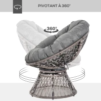 Outsunny Fauteuil rond de jardin fauteuil papasan pivotant Ø 97 x 86H cm grand coussin fourni polyester résine tressée(m-4)