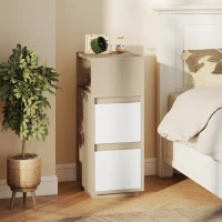 HOMCOM Slim Bedside Table, Narrow Bedside Cabinet with Open Shelf and 2 Drawers for Bedroom, Living Room, Natural Wood Finish(m-2)