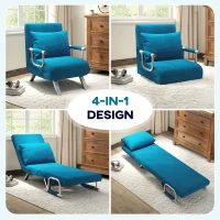 HOMCOM 4-in-1 Faux Suede Chair Bed - Blue(m-5)