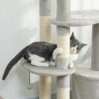 PawHut Krabpaal 114 cm klimtoren met hol, sisalstammen, platform, meerlaagig voor middelgrote katten tot 6 kg, Lichtgrijs(m-8)