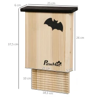 PawHut Set di 3 Casette per Pipistrelli in Legno di Abete per Esterni, 25x6x37.5 cm, Legno Naturale(m-3)