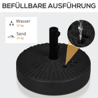 Outsunny Parasolvoet Parasolhouder, weerbestendig, vulbaar, Ø51x 36H cm, Zwart(m-5)