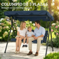 Outsunny Balancín de Jardín Exterior Columpio de 3 Plazas con Toldo Ajustable y Marco de Acero 172x118x153 cm Azul Marino(m-6)