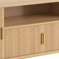 HOMCOM Meuble TV 140 cm avec 2 Prises et 2 Ports, Meuble Télé pour 84 Pouces, 2 Portes Battantes, 2 Portes Coulissantes, Chêne(m-13)