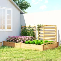 Outsunny Hoogbed met klimrek houten plantenbak met 3 klimrekken, scheidingswand en open bodem, 240 x 125 x 102 cm, naturel(m-2)