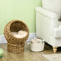 PawHut Kattenslaapplek, kattenbed met kussen, kattengrot, bananenblad, bruin(m-7)