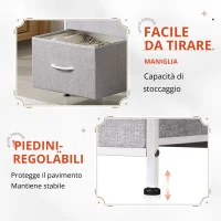 Comò con 3 cassetti, piano in legno inodore, cassetti pieghevoli in tessuto, 39,8x29,8x75,1 cm, Grigio chiaro(m-8)