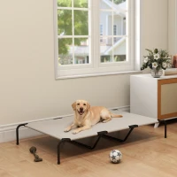 PawHut Hondenligbed Outdoor, Verhoogd hondenbed voor grote honden, met stalen frame, ademend netweefsel, 152x94x23 cm, Beige(m-7)