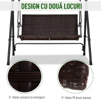 Outsunny Leagăn de Grădină cu 2 Locuri și Acoperiș Reglabil, 140x110x151 cm, Maro și Gri(m-5)