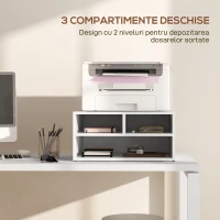 HOMCOM Dulap Mobil pentru Imprimantă de Birou cu 3 Rafturi Deschise pe 2 Niveluri, 47x40x22,5 cm, Alb(m-4)