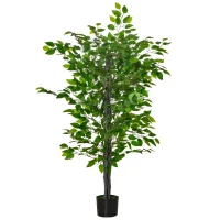 HOMCOM Kunstboom, ficus kunstplant, realistische uitstraling, cementpot, 135 cm, onderhoudsarm, kunststof, groen(m-1)