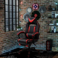 HOMCOM Fauteuil gamer, chaise gaming, siège de bureau réglable, avec repose-pieds et coussin, pivotant inclinable revêtement synthétique noir rouge(m-10)